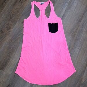 Roxy Womens Neon Pink Racerback Tank Swimsuit coverup Black Pocket Back Zipper M